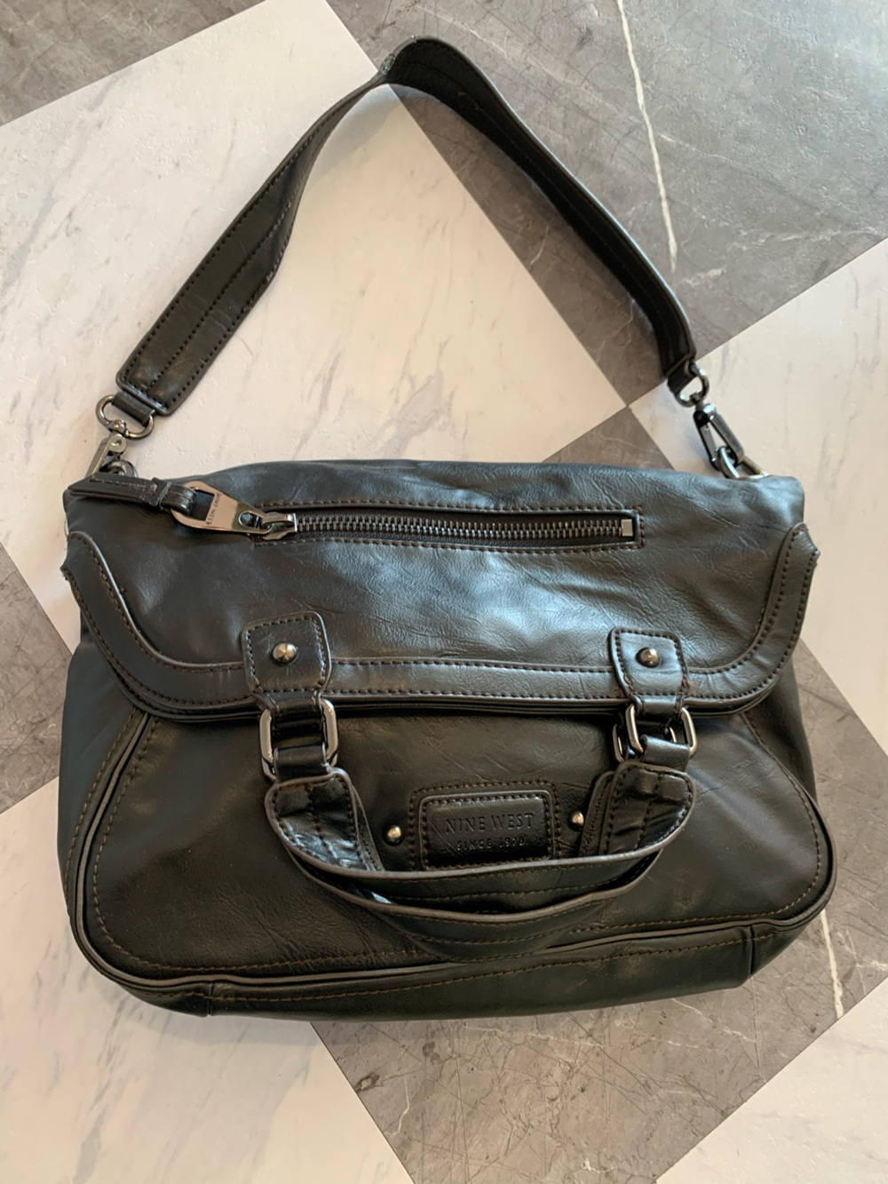 Nine West Black Leather Messenger Shoulder Bag